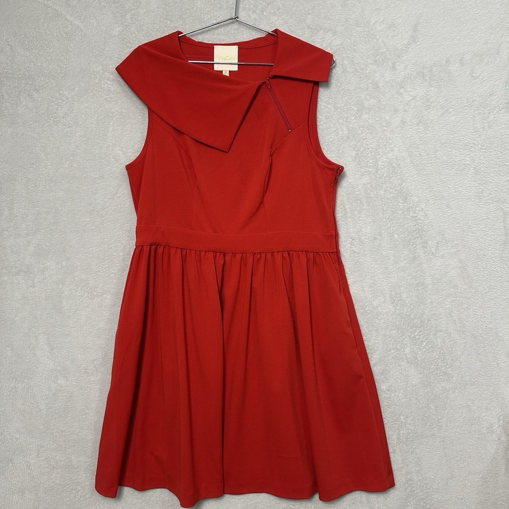 ModCloth Red A-Line Dress Side Zip Cowl Romantic Love Holiday Women's Size XL